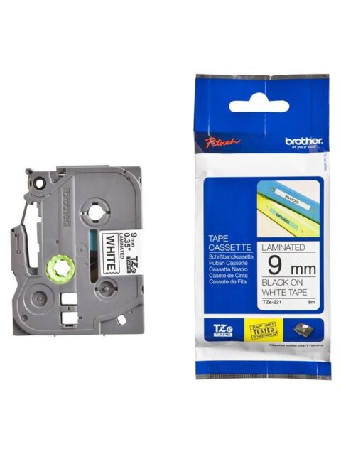 Brother TZC-S221-9mm Black on White Laminated Tape cartridge