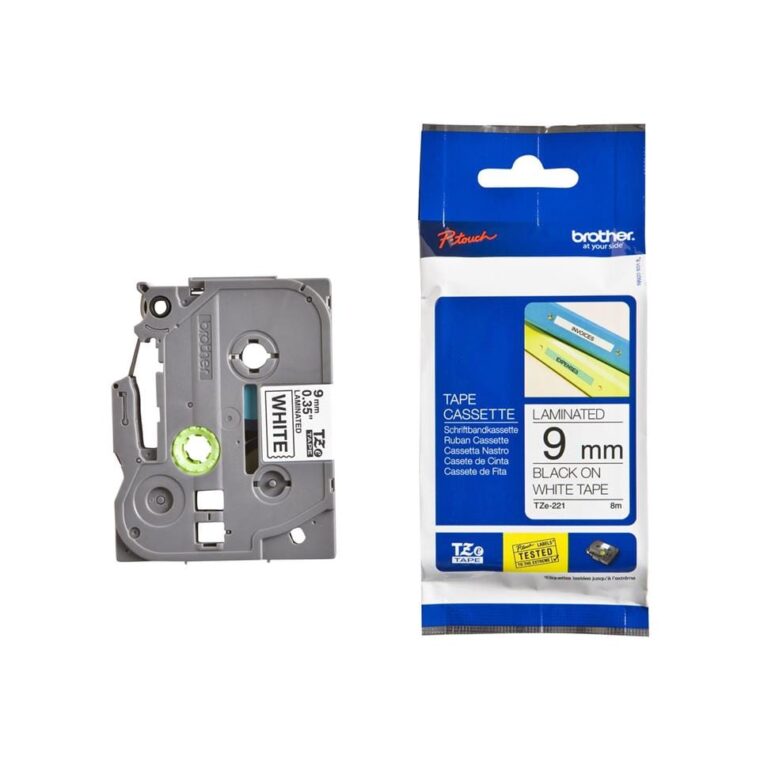 Brother TZC-S221-9mm Black on White Laminated Tape cartridge